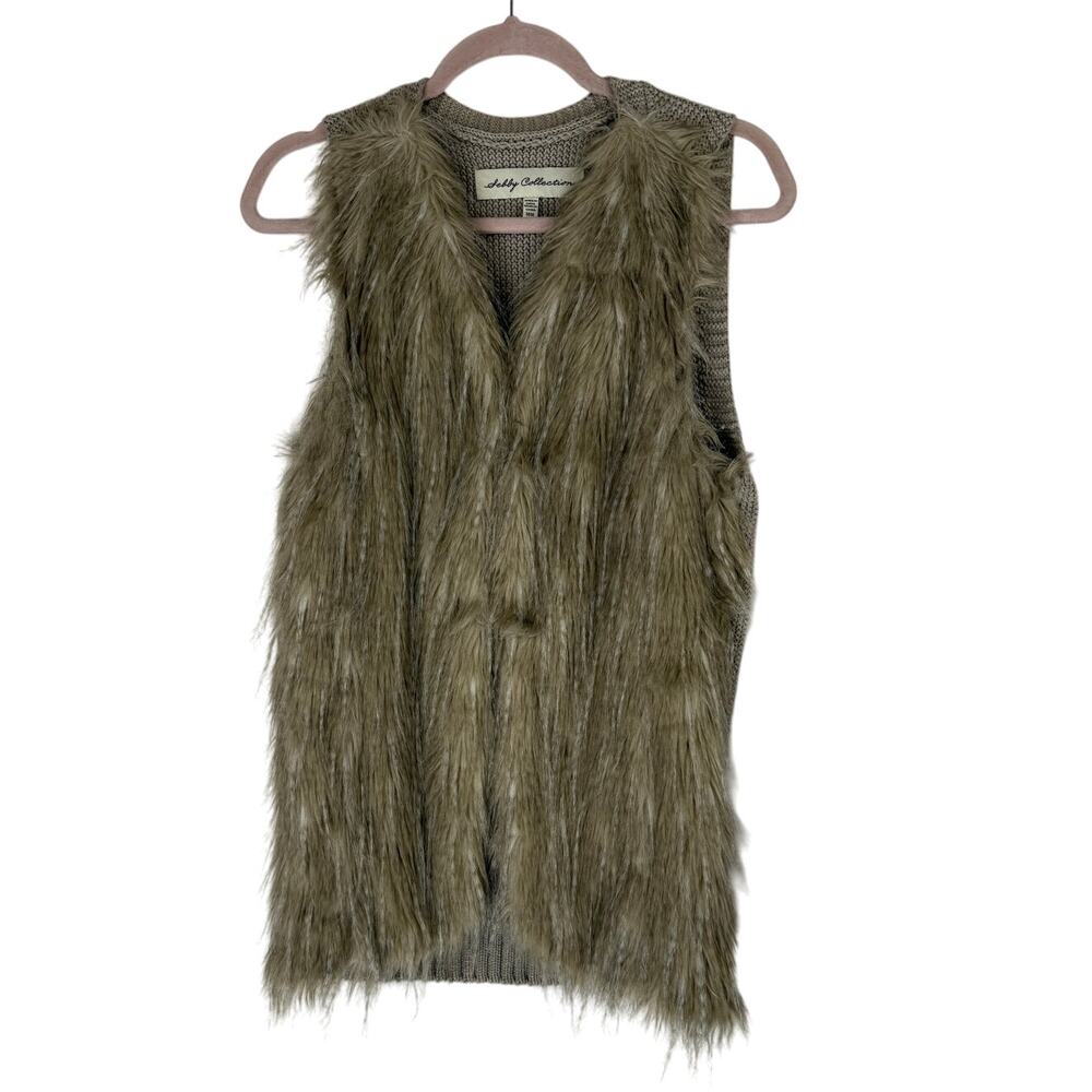 Sebby Collection Beige Faux Fur Hook & Loop Closure Sweater Vest Top Size M
